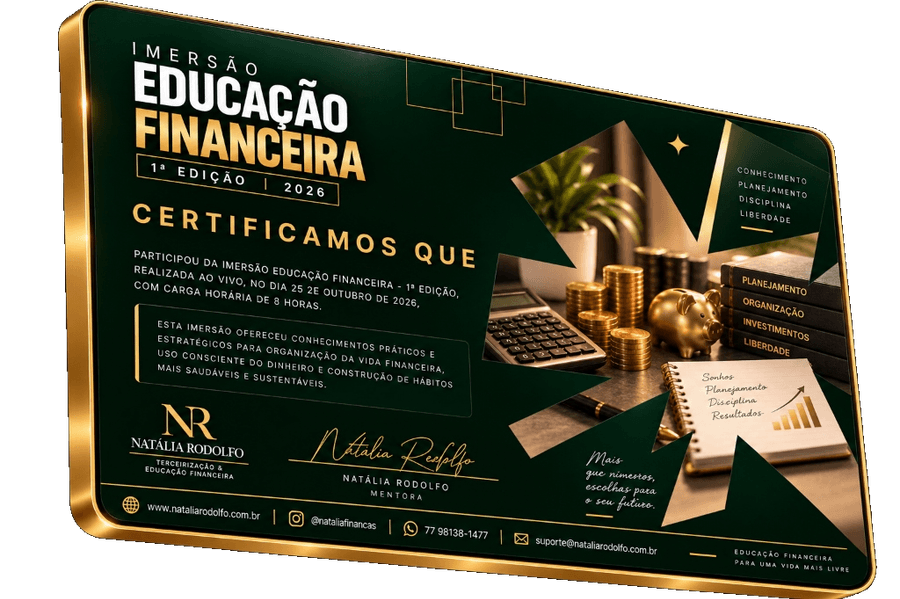 Modelo do Certificado Oficial da Imersão Educação Financeira - Natália Rodolfo